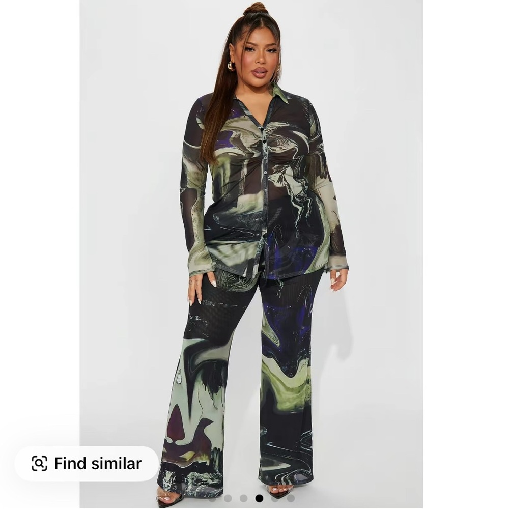 Stylish Women's Abstract Two Piece Mesh Set